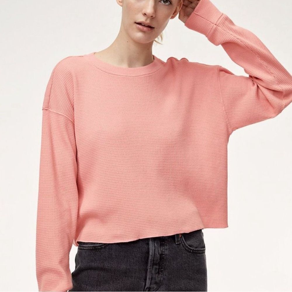 Aritzia tna waffle crop long sleeve pink